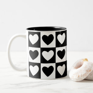 Tasse 2 Couleurs Jour des Valentines des Coeurs Noirs et Blancs