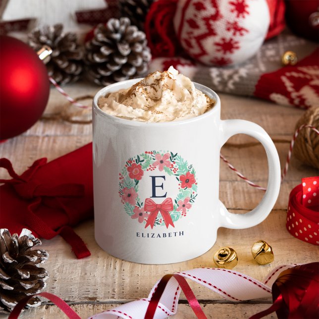 Tasse 2 Couleurs Jour férié de Noël Red Bow Wreath (Créateur téléchargé)