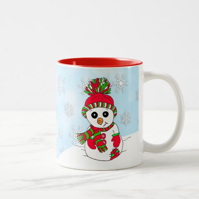 Tasse 2 Couleurs Jours fériés de Noël de bonhomme de neige (Droit)