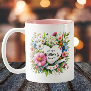 Tasse 2 Couleurs Joyeuse Fête des mères Coeur floral