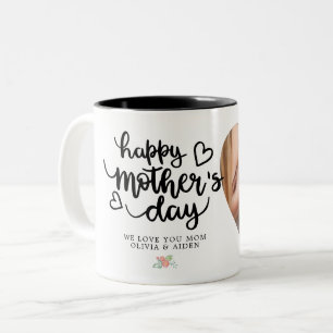 Tasse 2 Couleurs Joyeuse fête des mères Photo texte personnalisé Fl