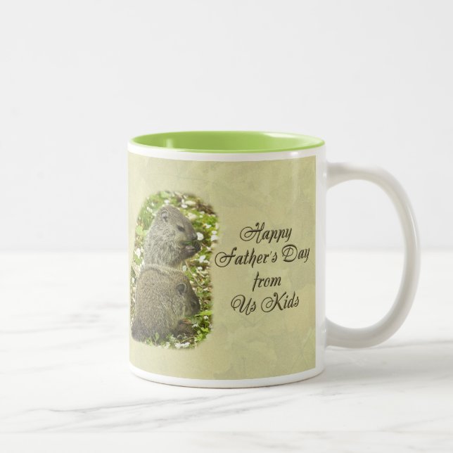 Tasse 2 Couleurs Joyeuse fête des Pères - Bébés marmottes (Droit)
