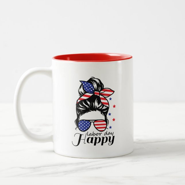 Tasse 2 Couleurs Joyeuse fête du travail drapeau américain (Gauche)