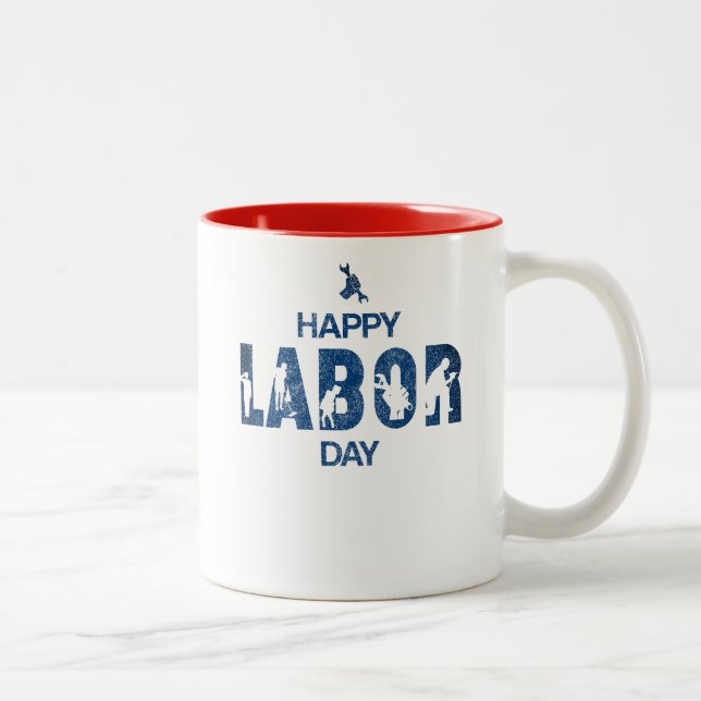 Tasse 2 Couleurs Joyeuse Fête Du Travail Rétro Bleu (Droit)