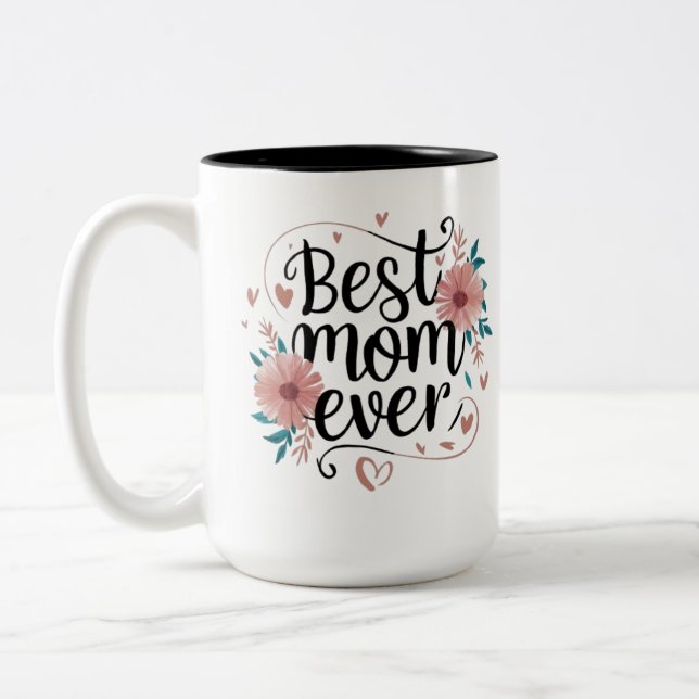 Tasse 2 Couleurs "Joyeuse maman d'anniversaire - Design de coeur (Gauche)
