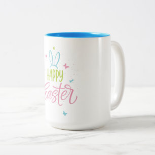 Tasse 2 Couleurs Joyeuse Pâques aux papillons