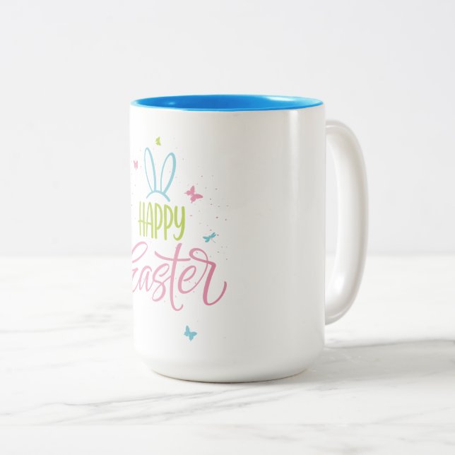 Tasse 2 Couleurs Joyeuse Pâques aux papillons (Devant droit)
