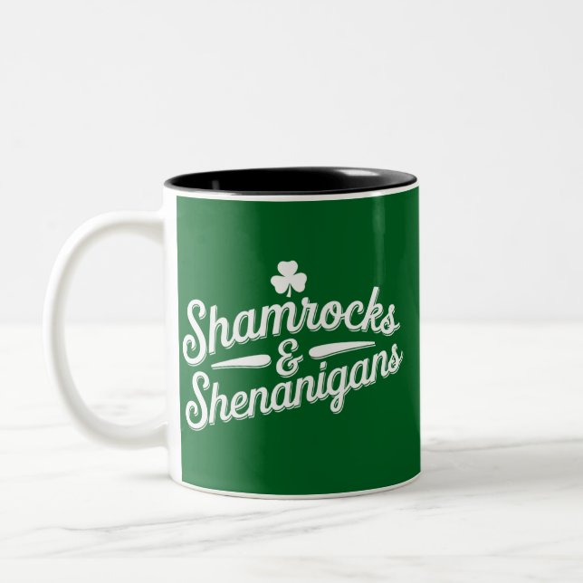 Tasse 2 Couleurs Joyeuse Saint-Patrick Chance Shamrock & Shenanigan (Gauche)