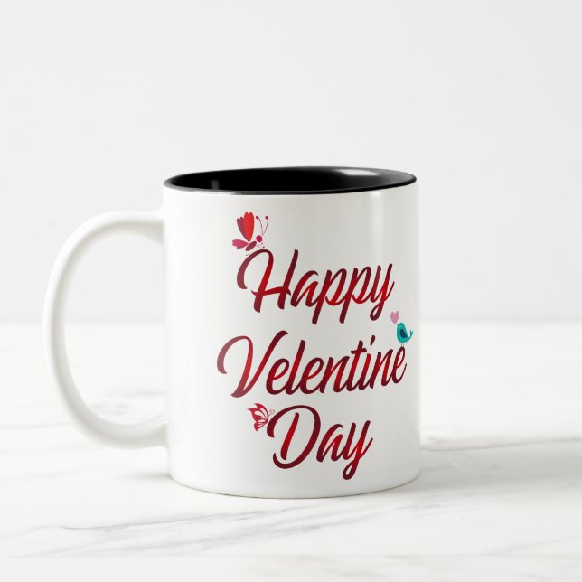 Tasse 2 Couleurs Joyeuse Saint-Valentin rouge (Gauche)