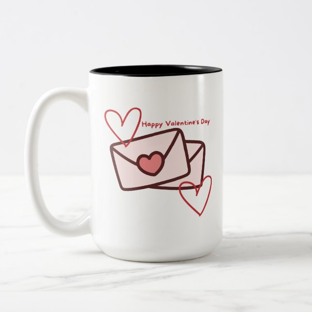Tasse 2 Couleurs Joyeuse Saint-Valentin Rouge Coeur (Gauche)