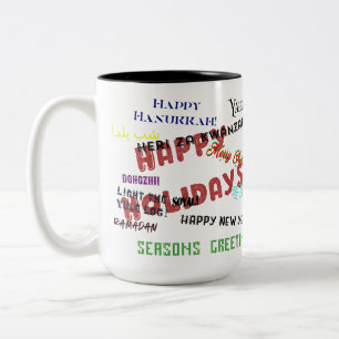 Tasse 2 Couleurs Joyeuses Fêtes ! Avec la liste des jours fériés.