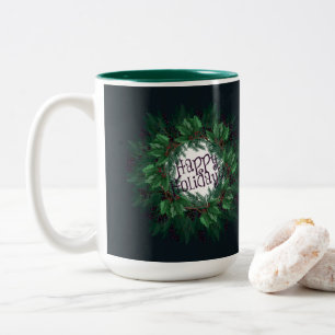 Tasse 2 Couleurs Joyeuses fêtes de Noël Wreath ! Noël Latte M