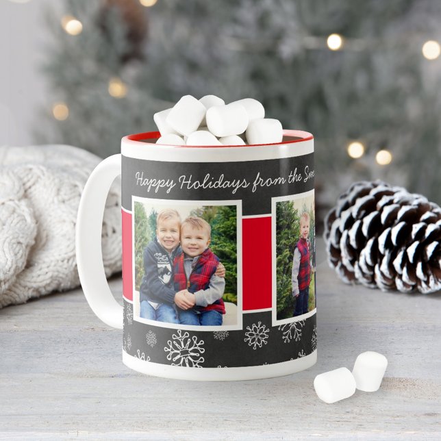 Tasse 2 Couleurs Joyeuses Fêtes Tableau Noir Flocon de Neige Rouge (Créateur téléchargé)