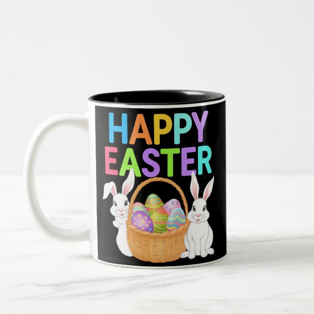 Tasse 2 Couleurs Joyeuses Pâques 2025  Œufs Lapin Mignon (Gauche)