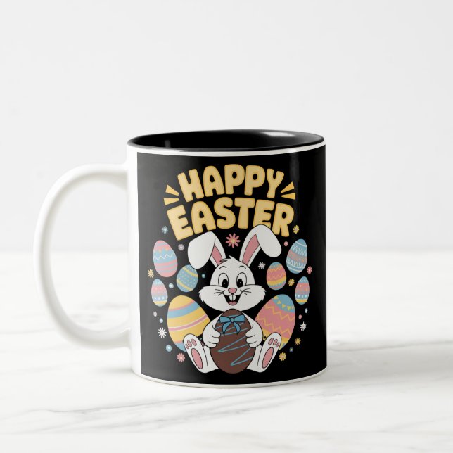 Tasse 2 Couleurs Joyeuses Pâques 2025  Œufs Lapin Mignon (Gauche)