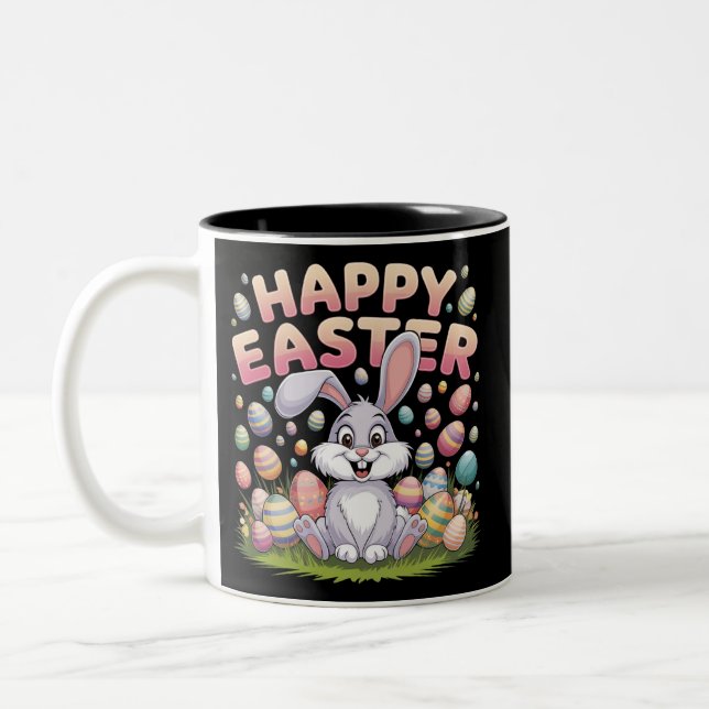 Tasse 2 Couleurs Joyeuses Pâques 2025  Œufs Lapin Mignon (Gauche)
