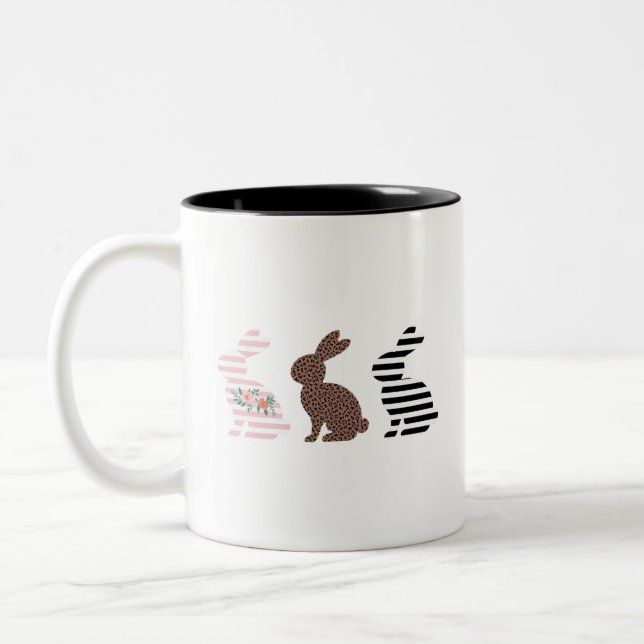 Tasse 2 Couleurs Joyeuses Pâques Mignon Léopard de Pâques Lapin  (Gauche)