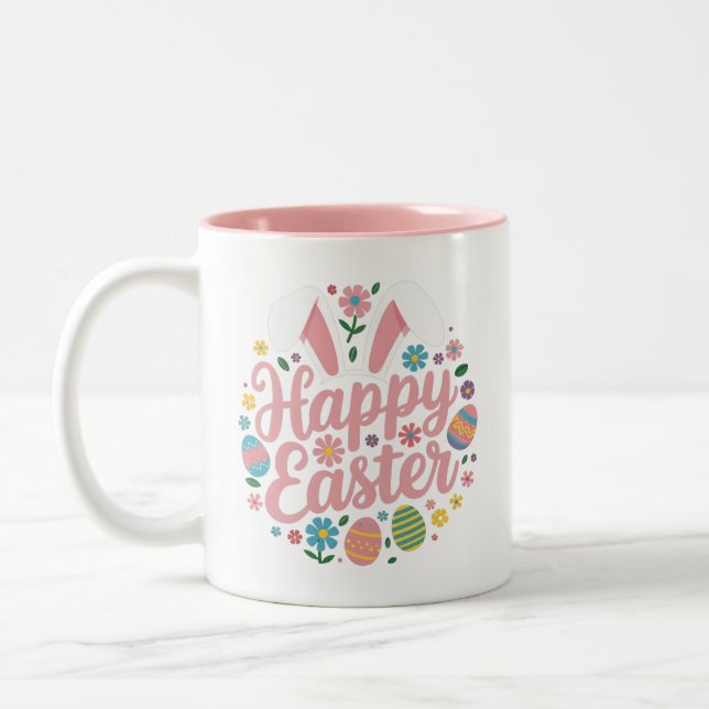 Tasse 2 Couleurs Joyeuses Pâques oeuf lapin (Gauche)