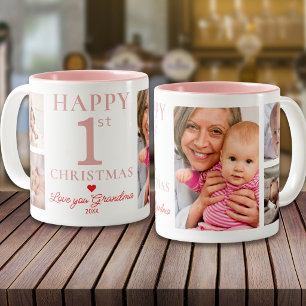 Tasse 2 Couleurs Joyeux 1er Noël Je t'aime Grand-mère 5 Photo Rose