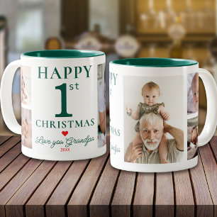 Tasse 2 Couleurs Joyeux 1er Noël Je t'aime Grand-père 5 Photo Vert