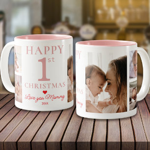 Tasse 2 Couleurs Joyeux 1er Noël Je t'aime Maman 5 Photo Rose