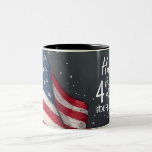 Tasse 2 Couleurs Joyeux 4 juillet Illustration d'art de drapeau vin
