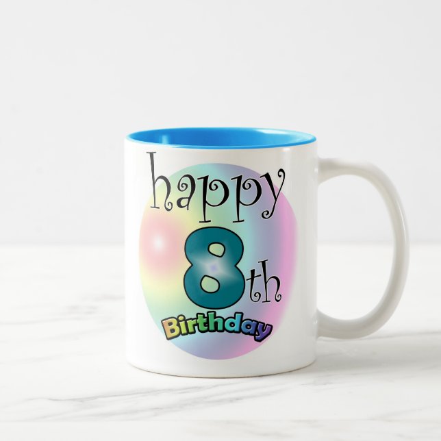 Tasse 2 Couleurs Joyeux 8e Anniversaire Bleu (Droit)