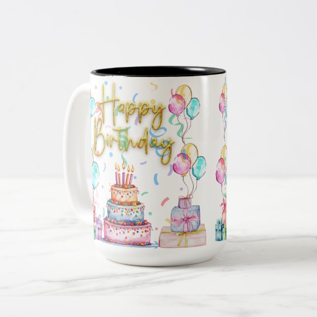 Tasse 2 Couleurs Joyeux Anniversaire  (Devant gauche)