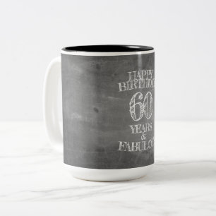 Tasse 2 Couleurs Joyeux anniversaire - 60 ans & Fabuleux en chalkbo