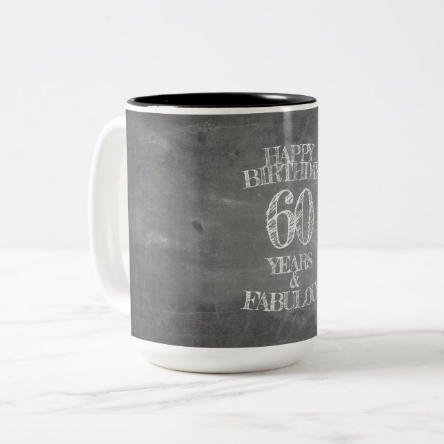 Tasse 2 Couleurs Joyeux Anniversaire - 60 Ans & Fabuleux sur tablea (Devant gauche)