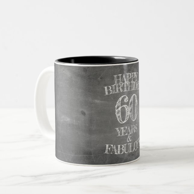 Tasse 2 Couleurs Joyeux Anniversaire - 60 Ans & Fabuleux sur tablea (Devant gauche)