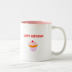 Tasse 2 Couleurs Joyeux Anniversaire délicieux Cupcake avec cerise