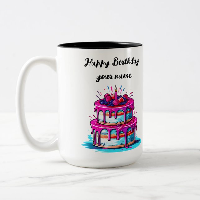 Tasse 2 Couleurs Joyeux Anniversaire Et Citation (Gauche)