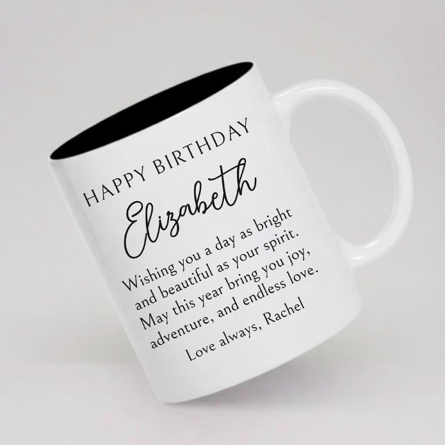 Tasse 2 Couleurs Joyeux Anniversaire | Fête d'Anniversaire de Typog (Modern Script Happy Birthday Mug Custom Name Coffee Cup for Mom, Dad, Sister, Daughter and Friends)