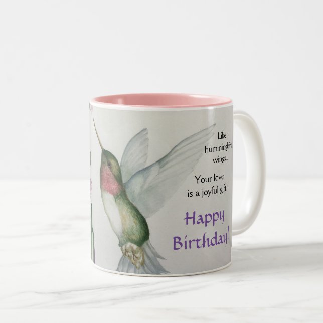 Tasse 2 Couleurs Joyeux Anniversaire Hummingbird Wings Love Waterco (Devant droit)