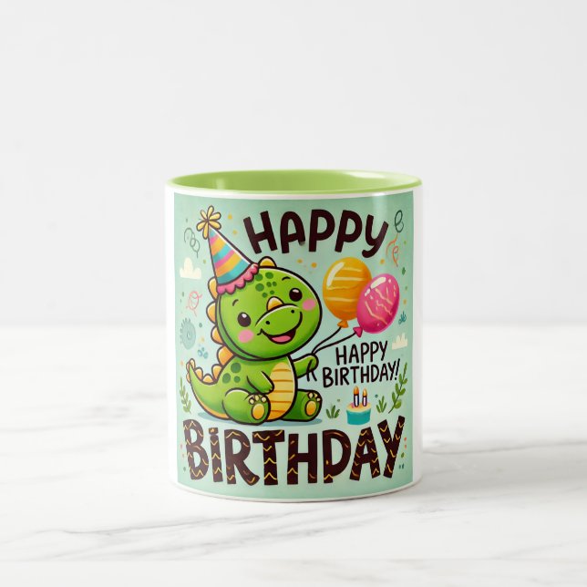 Tasse 2 Couleurs Joyeux anniversaire mignon Dino Roar (Centre)