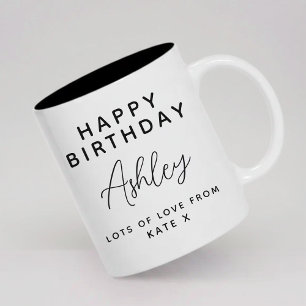Tasse 2 Couleurs Joyeux Anniversaire Nom de fête d'anniversaire d