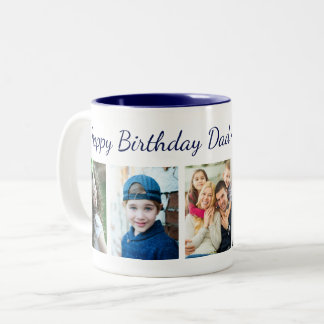 Tasse 2 Couleurs Joyeux Anniversaire Papa 5 Collage Photo Bleu Mode
