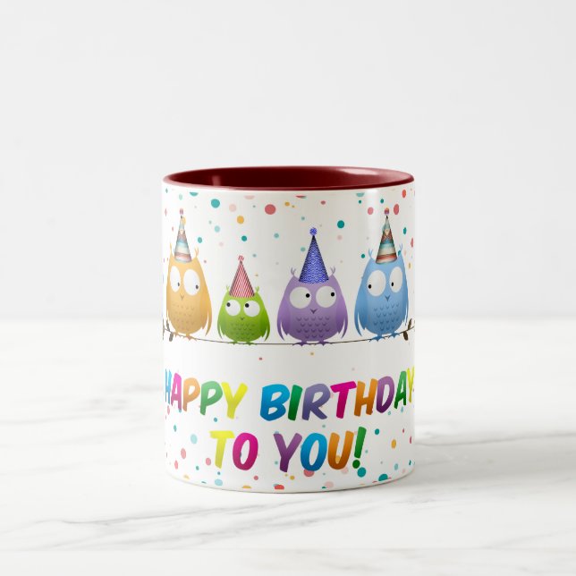 Tasse 2 Couleurs Joyeux Anniversaire pour vous, Chouettes, (Centre)