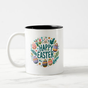Tasse 2 Couleurs Joyeux art graphique de Pâques