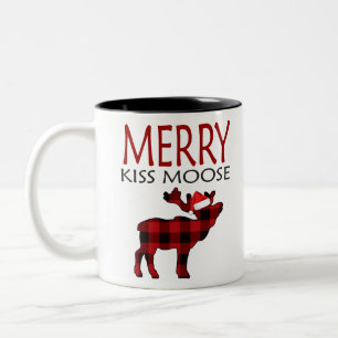 Tasse 2 Couleurs Joyeux baiser orignal plaid famille orignal noël 