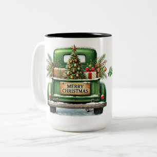 Tasse 2 Couleurs Joyeux Camion Vintage vert de Noël
