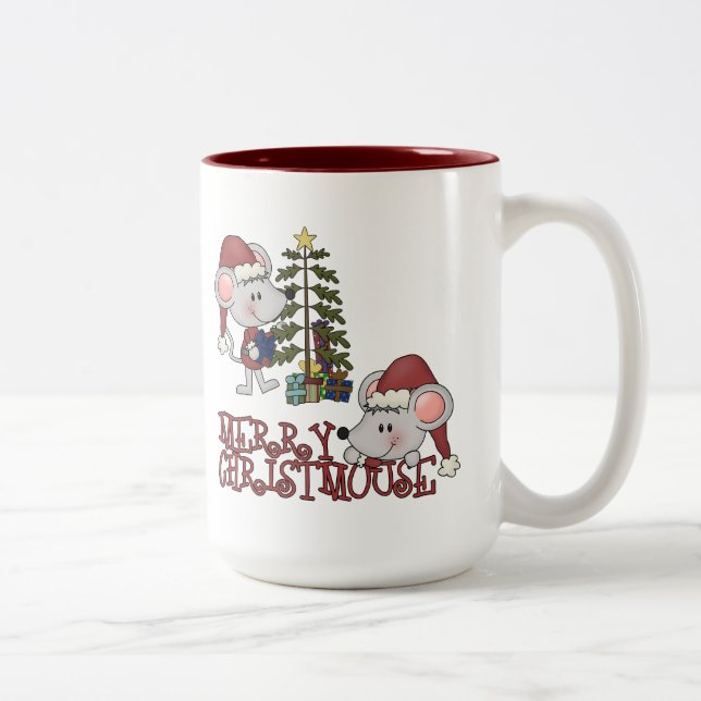 Tasse 2 Couleurs Joyeux Christmouse avec l'arbre (Droit)