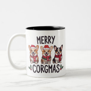 Tasse 2 Couleurs Joyeux Corgmas Chapeau de Père Noël Noël Corgi Chi