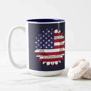 Tasse 2 Couleurs Joyeux drapeau 4 juillet tournesol