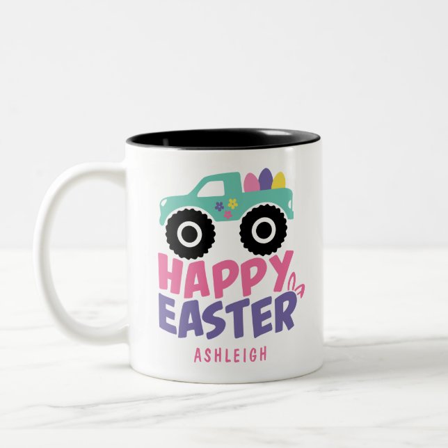 Tasse 2 Couleurs Joyeux Egg de Pâques Camion de Fille Nom moderne (Gauche)