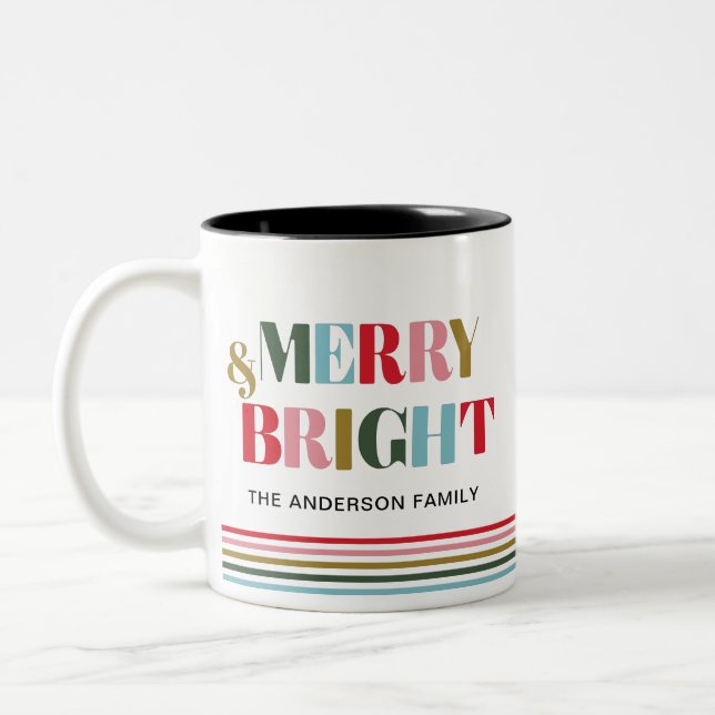 Tasse 2 Couleurs Joyeux et brillant couleur Retro Famille cadeau ph (Gauche)