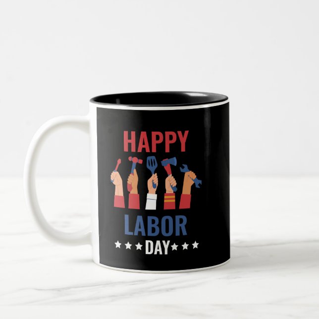 Tasse 2 Couleurs Joyeux Fête du Travail Noir (Gauche)
