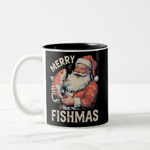 Tasse 2 Couleurs Joyeux Fishmas Noël drôle de Père Noël pêche 