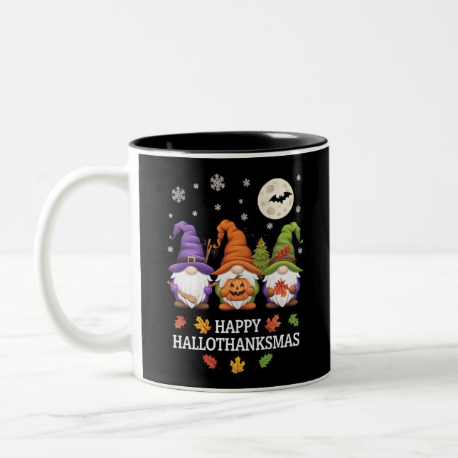 Tasse 2 Couleurs Joyeux Hallothanksmas Gnomes Lover Halloween Noël (Gauche)